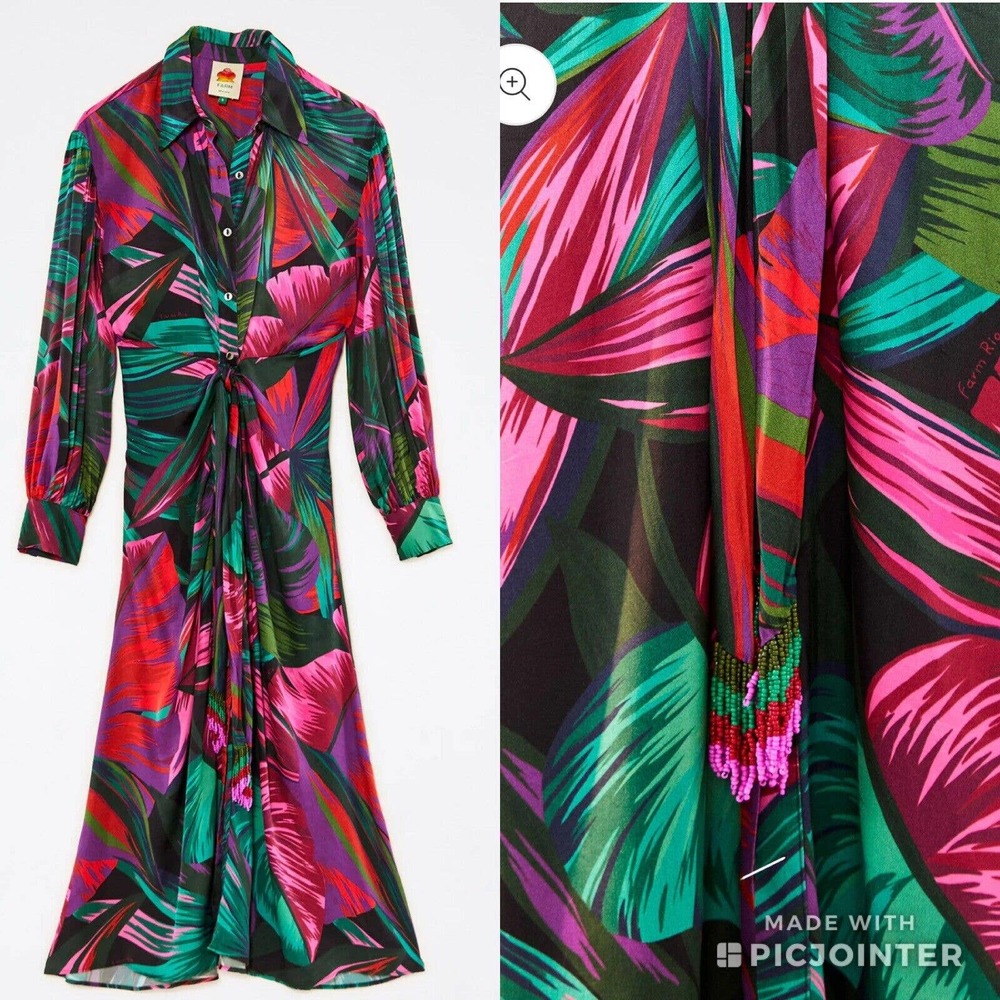 Farm Rio Midnight Leaves Lenzing Ecovero Viscose Midi Dress - Picture 11 of 11